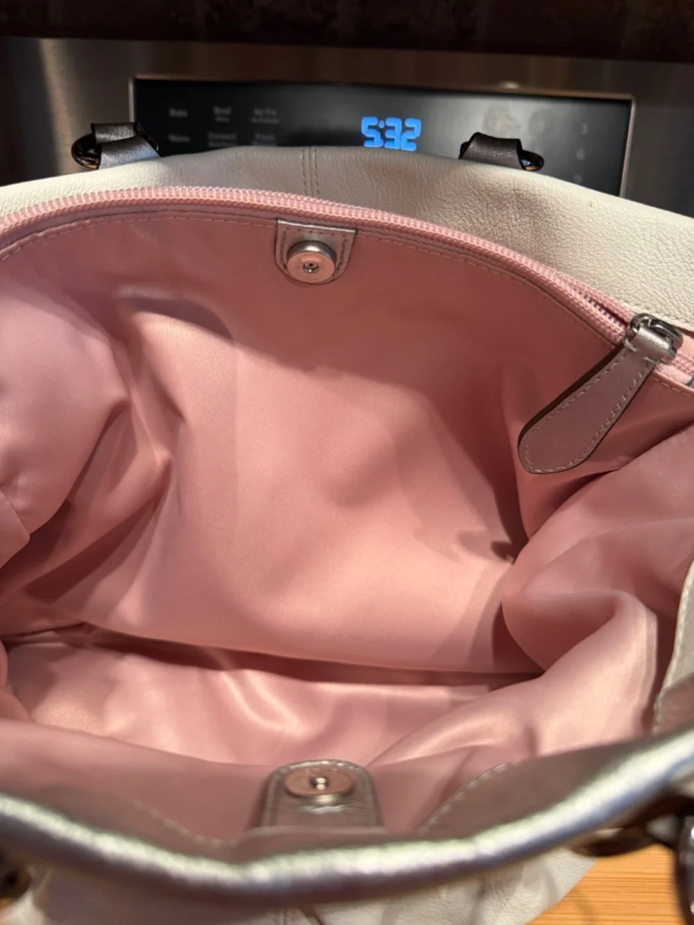 White and Silver Ashley Coach Bag/Tote